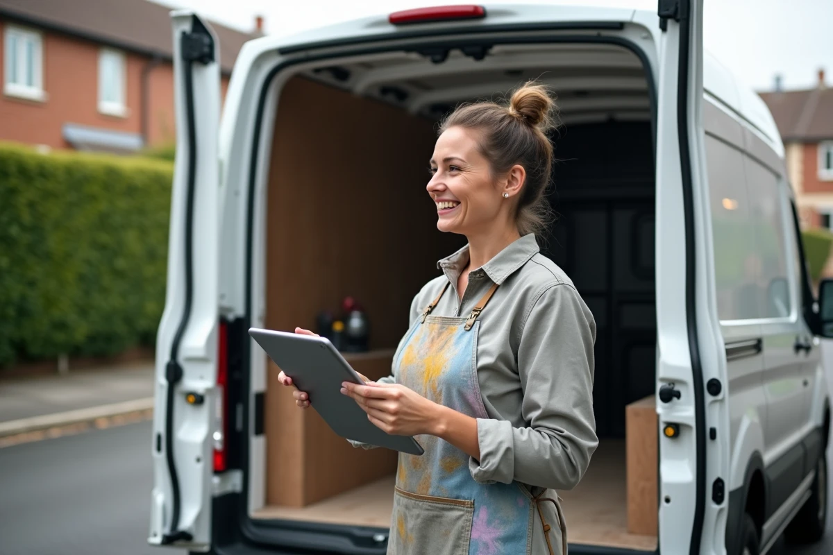 Jeune femme artisan discutant avec un client dehors