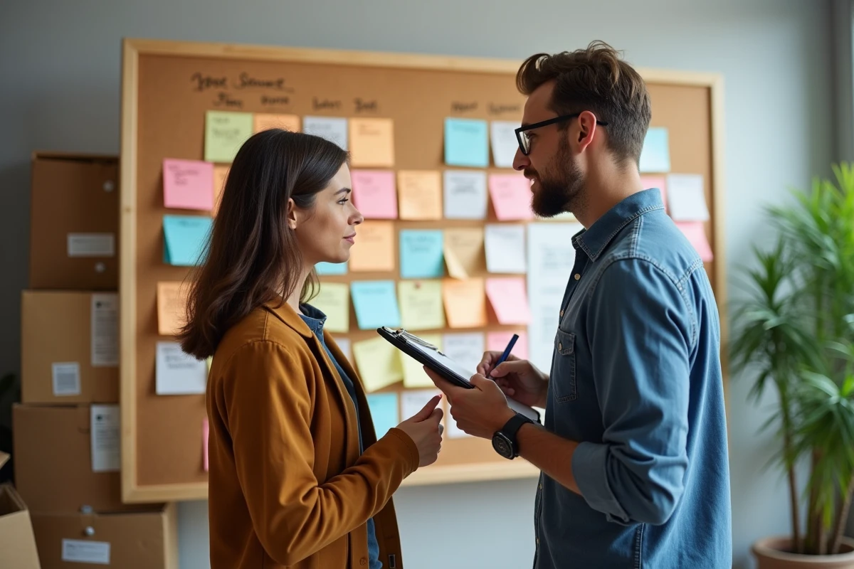Deux personnes planifiant sur un tableau d
