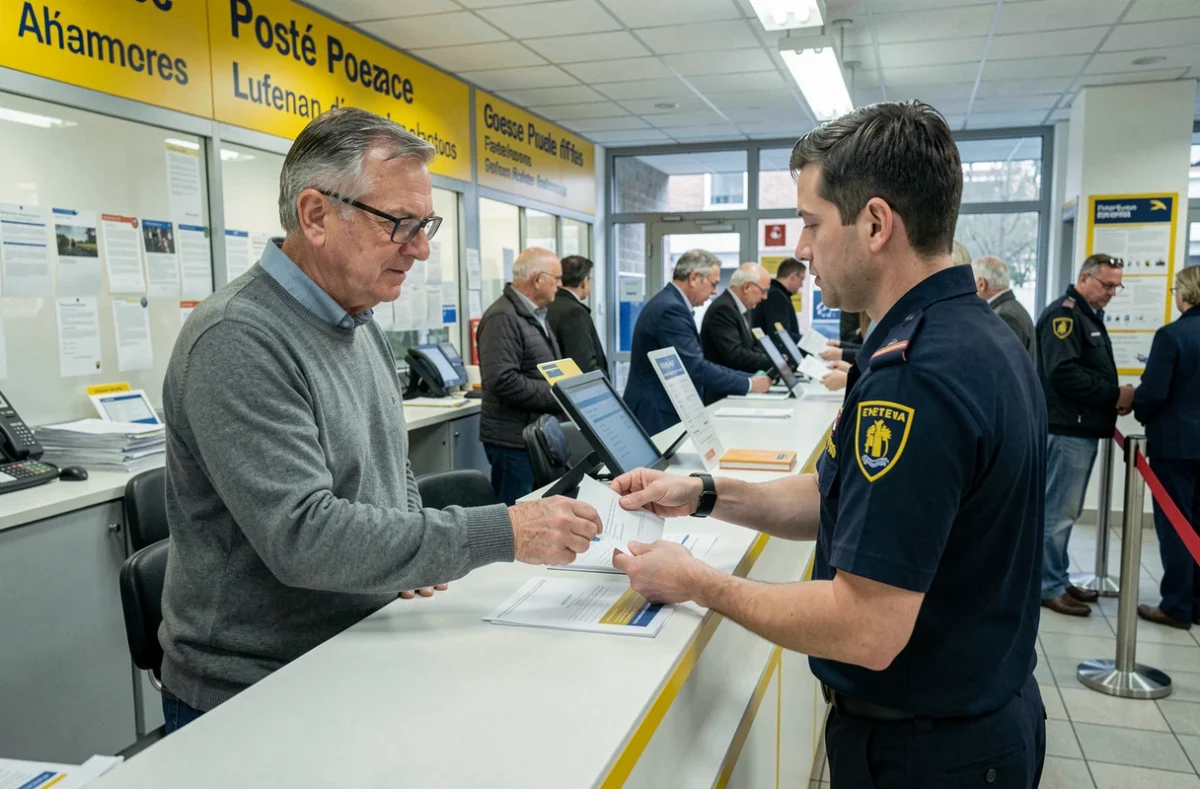 Homme déposant une lettre recommandée avec accusé de réception au guichet de la poste