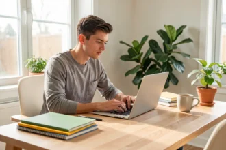 Entrepreneur travaillant sur son projet de création d'entreprise à son bureau