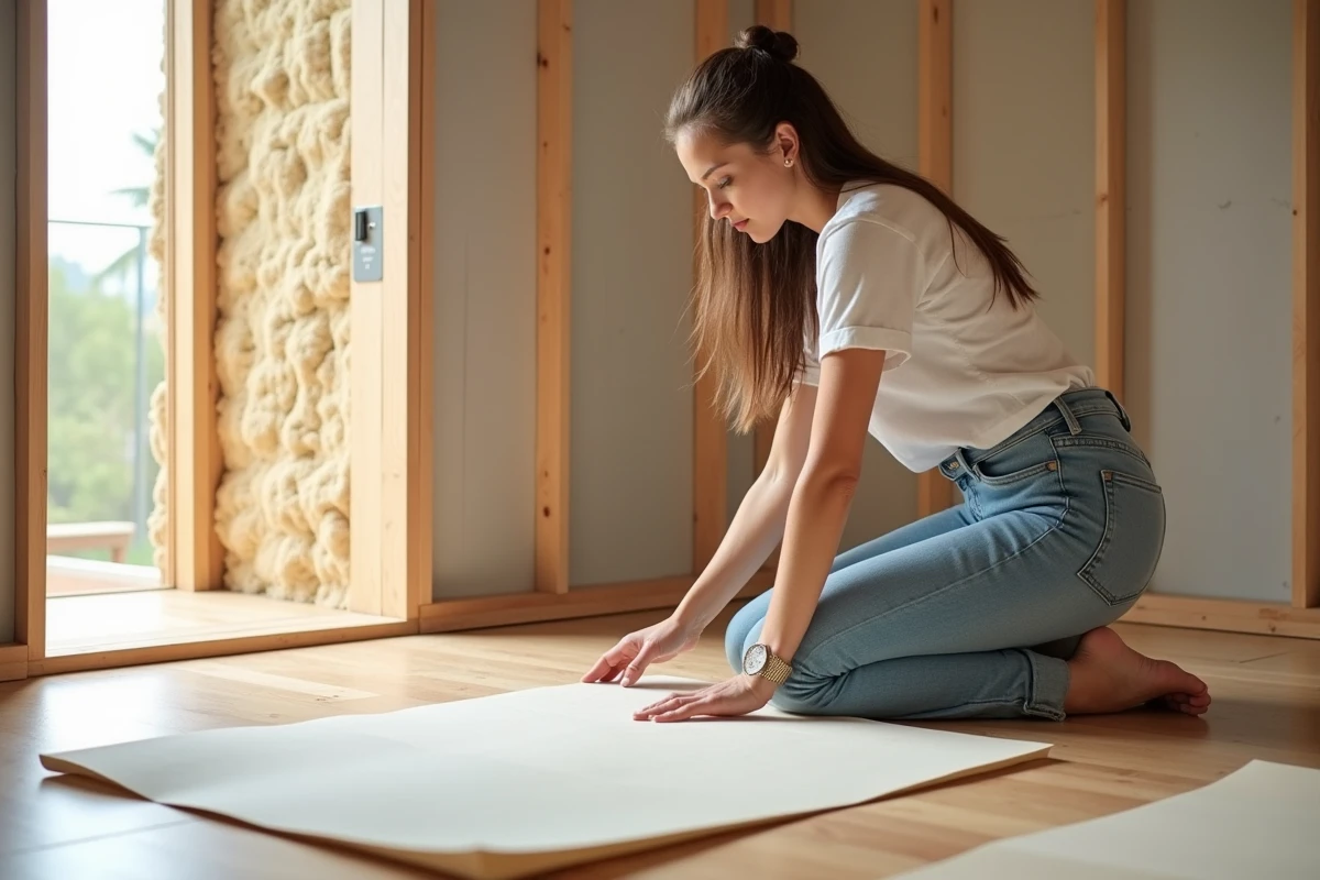 Jeune femme pose des panneaux d