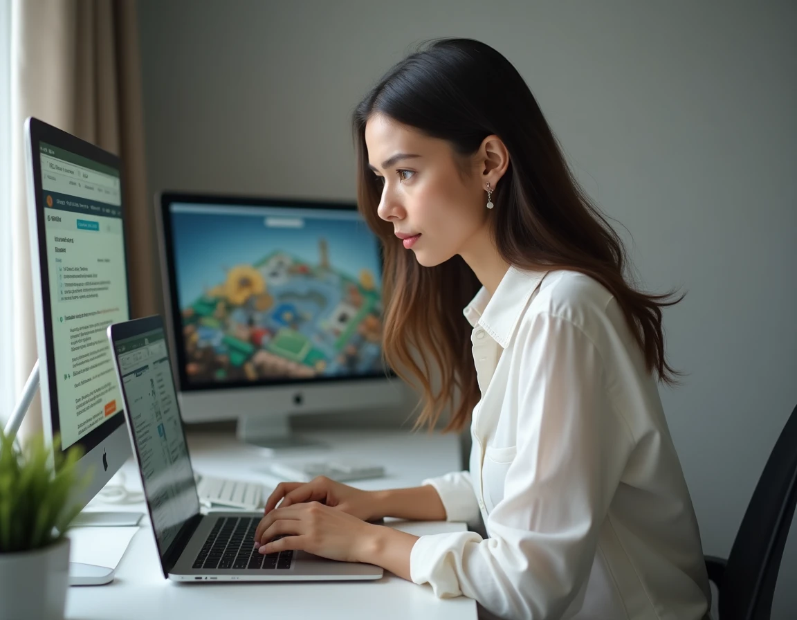 Femme consultant un site web avec des liens actifs de Monopoly sur un ordinateur portable