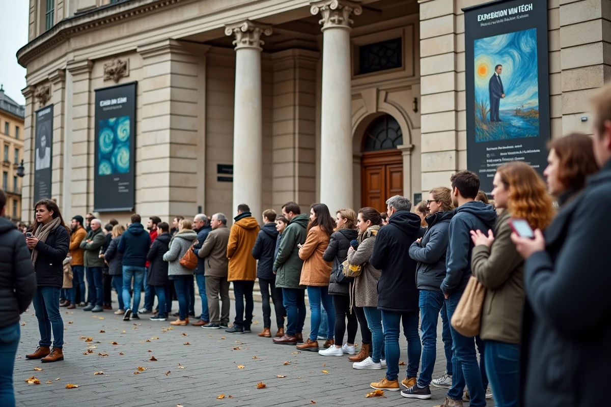 File d'attente devant le musée de Lyon pour les derniers jours de l'exposition Van Gogh en automne