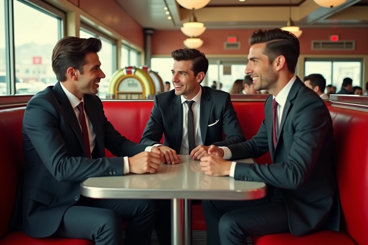 Groupe d hommes en costume dans un diner des années 1950