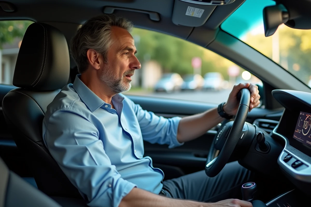 Homme examinant le tableau de bord d