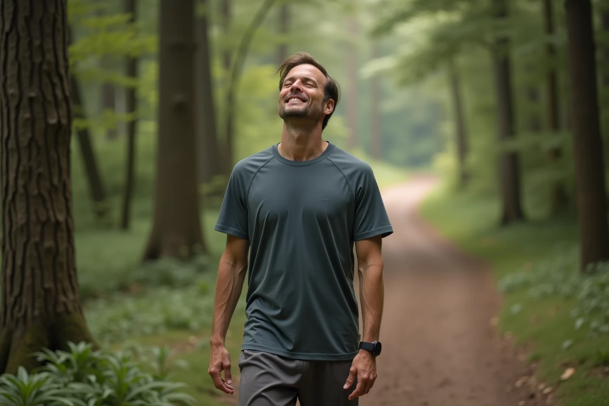 Homme marchant dans la forêt en pleine nature
