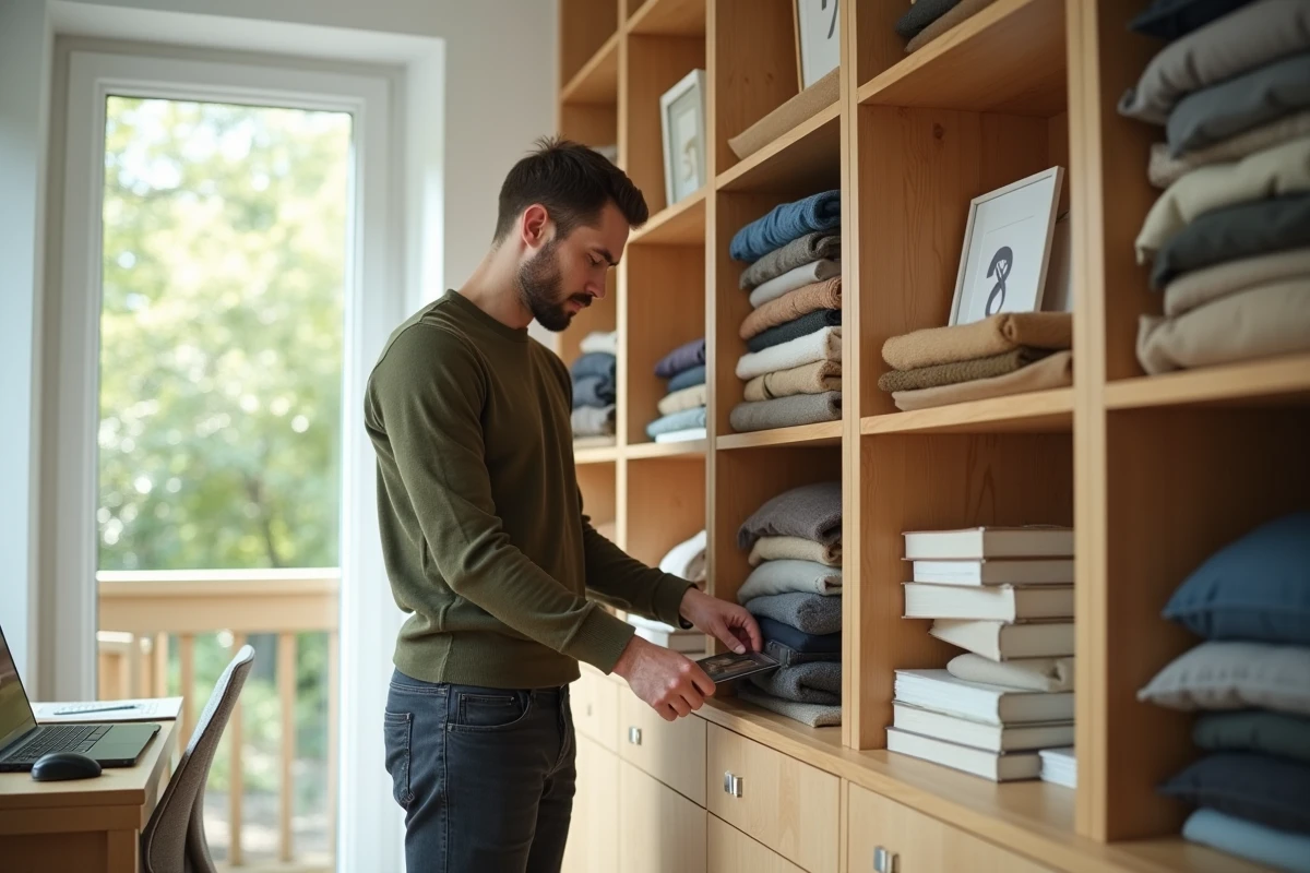 Jeune homme organisant ses affaires dans un bureau lumineux