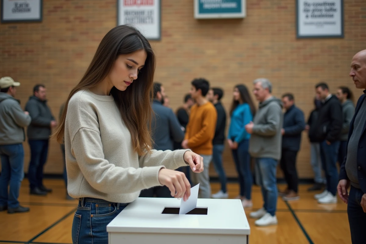 Jeune femme votant dans un centre communautaire