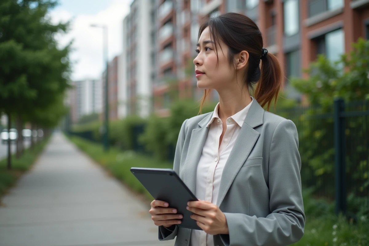 Jeune urbaniste regardant une tablette en extérieur en ville