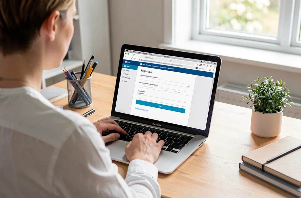 Personne remplissant une démarche d'immatriculation en ligne sur ordinateur