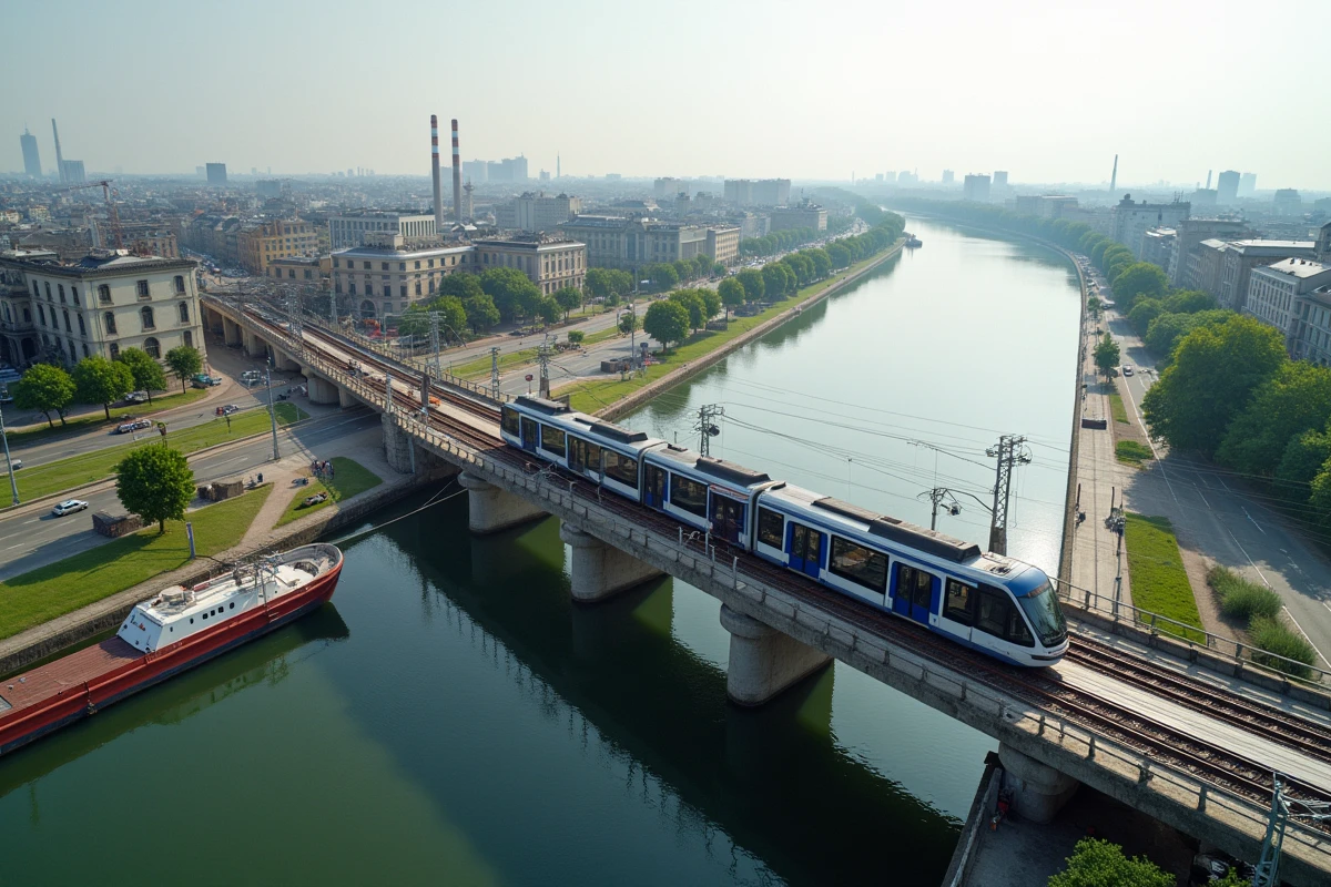 Vue aérienne d'un tramway traversant un nouveau tronçon de voie sur la Loire à Nantes en 2026