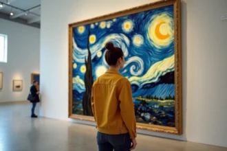 Visiteuse admirant une reproduction de Van Gogh au musée de Lyon lors de la dernière semaine de l'exposition