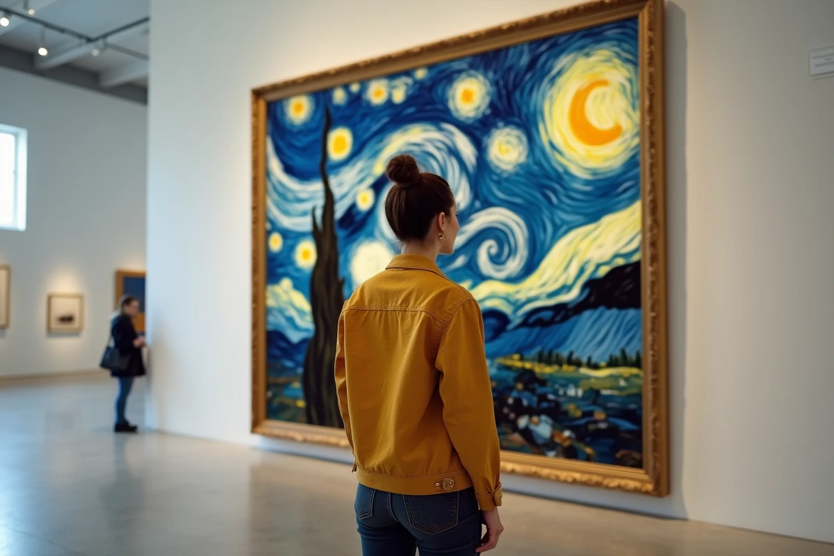 Visiteuse admirant une reproduction de Van Gogh au musée de Lyon lors de la dernière semaine de l'exposition